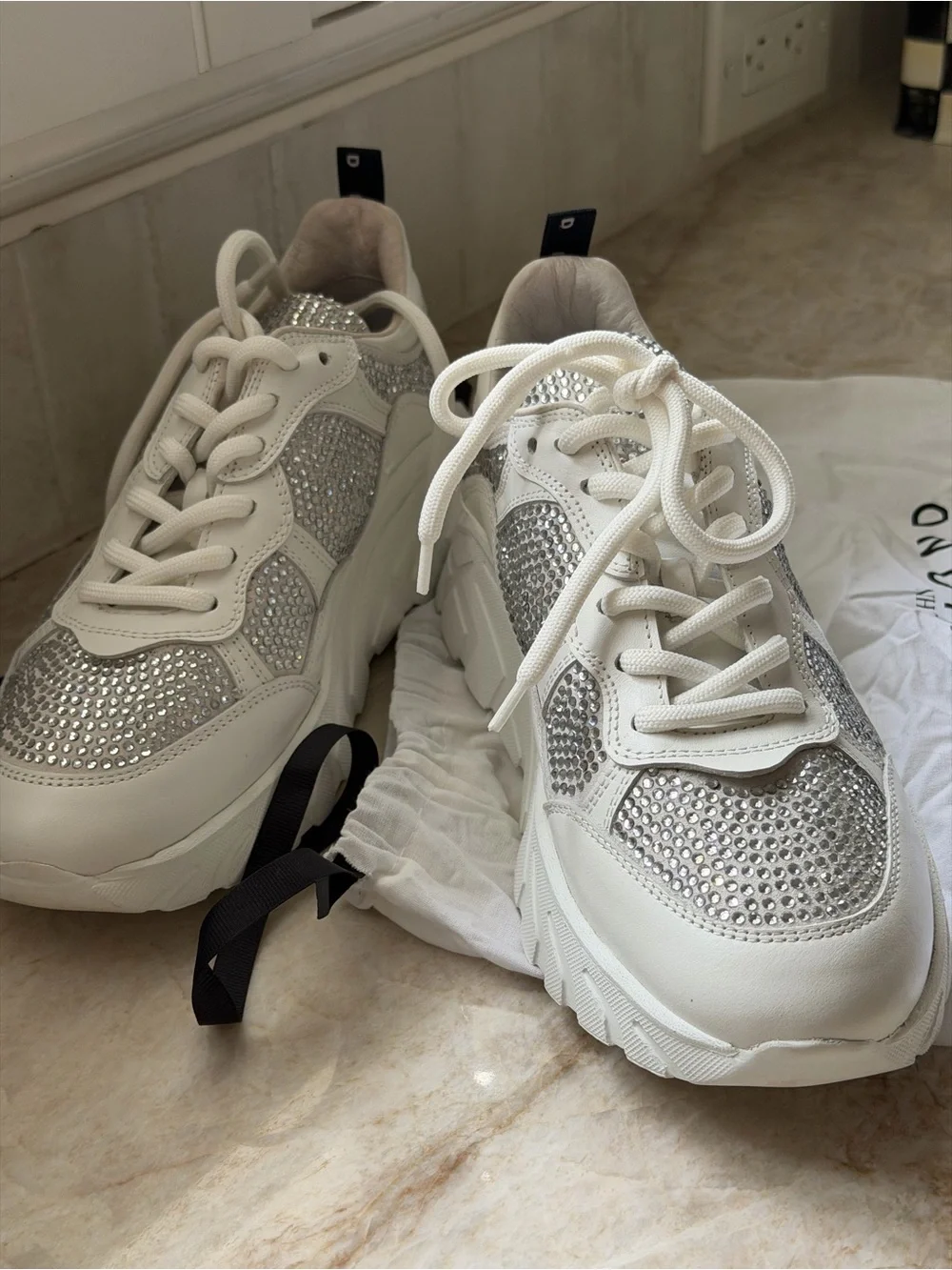 John Richmond White Sneakers with Silver Crystal Panels